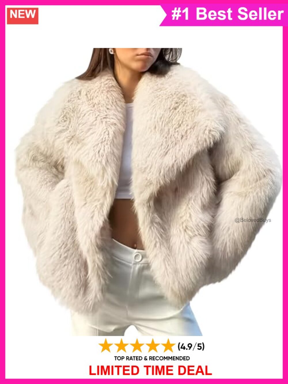 Faux Fur Coat Fluffy Short Jacket Lapel Shaggy Winter Parka Warm